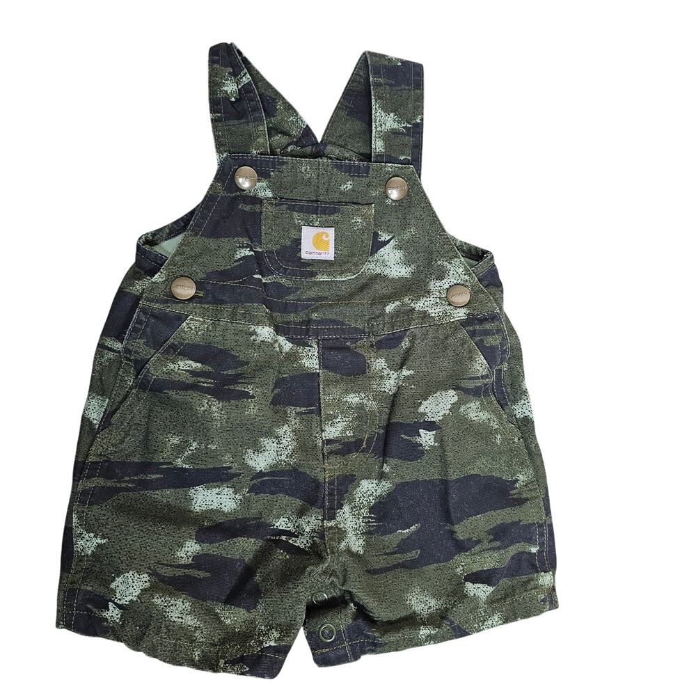 Carhartt camo baby overalls shorts snap closure Size 9M bibs utility style